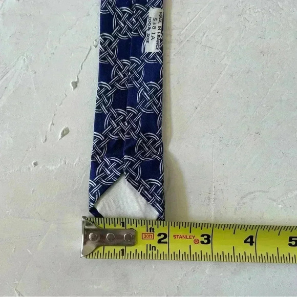Hermes Necktie Men's 100% Silk Luxury Geometric Chain Logo Blu Made in France - Picture 6 of 11